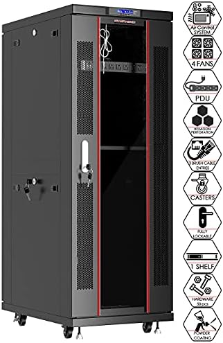 37U Server Rack Cabinet – 19" Network Rack Enclosure, 39" Deep Floor Standing Data Rack with Locking Glass Door, Cooling Fans, PDU & Shelf for Servers, Switches and Patch Panels by SYSRACKS