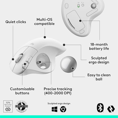 Logitech Ergo M575S Wireless Trackball Mouse- Off-White Silver Ball - Image 6