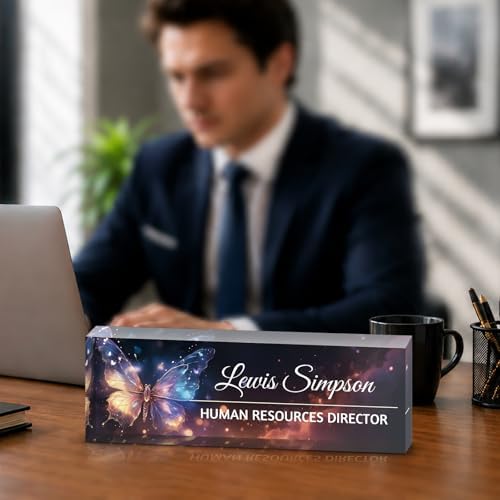 Custom Name Plate for Desk, Office Desk Double sided pattern Name Plate Personalized Office Desk Decor for Women and Men, Teacher Nurse Boss Employee Appreciation Gifts (butterfly, customization) by Unknown