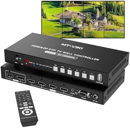 MT-VIKI 4K@60Hz HDMI+DP Video Wall Controller 2X2, Support 90°/ 180° /270° Rotate, Support Resolution UP to 4K@60Hz for 2X2 Mode, 8K@60Hz for 1X4 Mode (2 Input 4 Output) by MT-VIKI