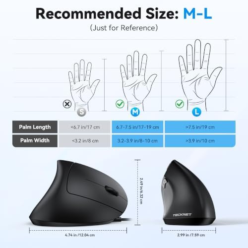 TECKNET Wired Mouse, Comfortable Ergonomic Mouse with 6400 DPI - Image 2