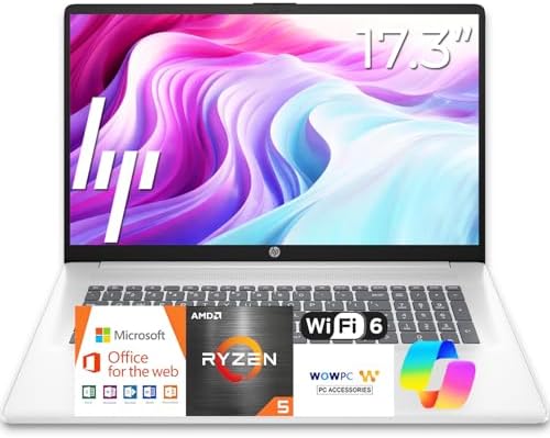 HP 17 inch Business Laptop Computer • 2026 Edition • Latest AMD Ryzen 5 CPU • 16GB RAM • 512GB SSD • 17.3" FHD Display • Numeric Keypad • Long Battery Life • Windows 11 with Office 365 for The Web by HP