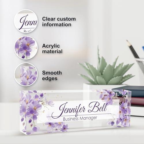 Personalized Name Plate for Desk, Custom Desk Name Plate, Acrylic Name Plate Office Desk Accessories, Personalized Office Gifts for Coworkers Teachers, Employee Appreciation Gifts (Purple Ink) - Image 3