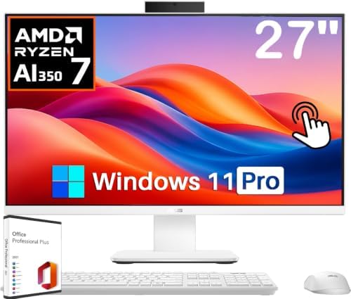 ASUS 27" FHD Touchscreen All-in-One PC, AMD Ryzen AI 7 350 (up to 5.0GHz), 32 GB DDR5, 1 TB SSD, Radeon 860M, IPS Anti-Glare Display, Wi-Fi 6, BT 5.4, Copilot Key, Keyboard & Mouse, Windows 11 Pro by Unknown