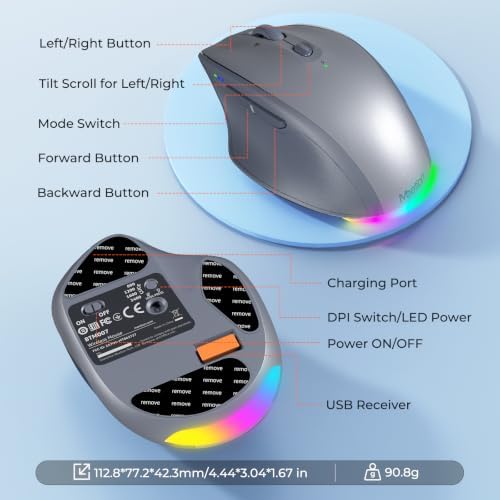 MEETION Wireless Mouse, Ergonomic Bluetooth Mouse for Laptop, Gray - Image 6