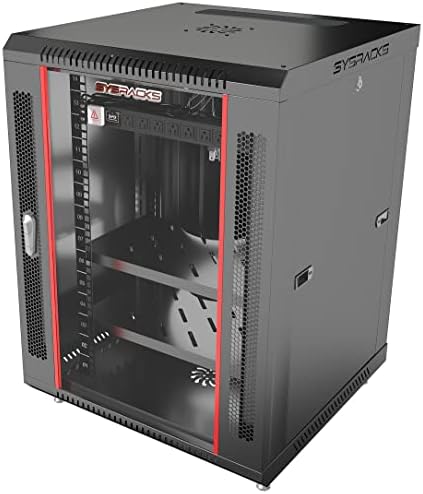 15U Wall Mount Server Rack Cabinet 24” Deep, 19” Network & AV Enclosure for Home Lab with Fan, PDU, 2 Shelves, Locking Glass Door by SYSRACKS