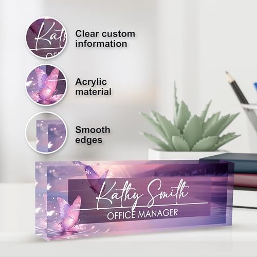 Personalized Name Plate for Desk, Custom Desk Name Plate, Acrylic Name Plate Office Desk Accessories, Personalized Office Gifts for Coworkers Teachers, Employee Appreciation Gifts (Pink Butterfly) - Image 4