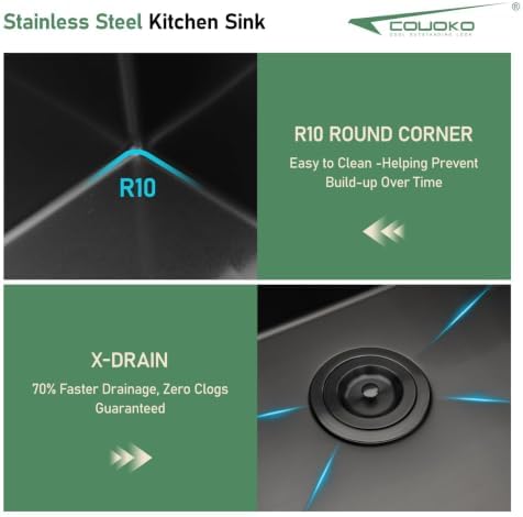 33x22 Black Drop In Waterfall Kitchen Sink with Accessories - Image 7
