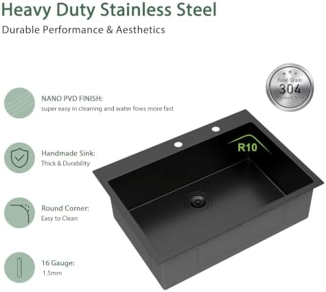 30 Inch Matte Black Drop In Kitchen Sink - Image 6