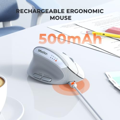 MEETION Left-Handed Ergonomic Vertical Mouse, Wireless, Rechargeable, Gray - Image 5