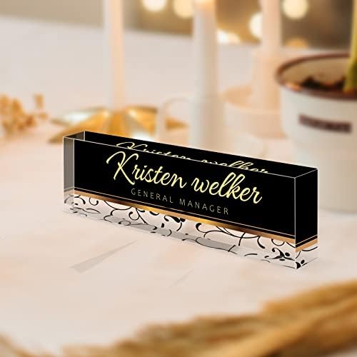 Desk Name Plate Personalized, Custom Name Plates for Desks, Personalized Acrylic Name Plate for Desk, Office Gifts for Coworkers, Boss, Teacher/Employee Appreciation Gifts (Black/Gold Stripe) - Image 2