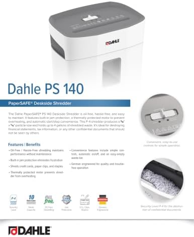 Dahle PaperSAFE PS 140 Paper Shredder, Oil Free, Jam Protection, Security Level P-4, 10 Sheet Max, Shreds Staples, Paper Clips & Credit Cards - Image 6