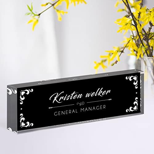 Desk Name Plate Personalized, Custom Name Plates for Desks, Office Desk Decor, Unique Clear Acrylic Glass Block, Personalized Office Gifts for Women Men Boss Teachers Coworkers Appreciation Gifts - Image 2