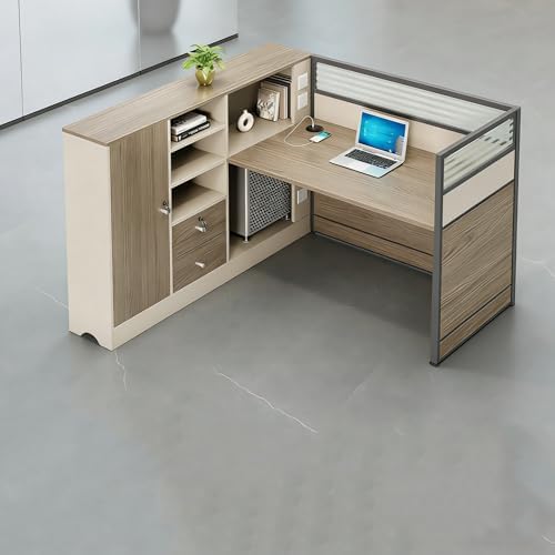 Modern Office Cubicle Workstation Desk with Tempered Glass Privacy Panels, USB Charging Hub & Cable Management,Multi-Person Modular Computer Desk for Commercial Office (C-Left, One Person) by Unknown