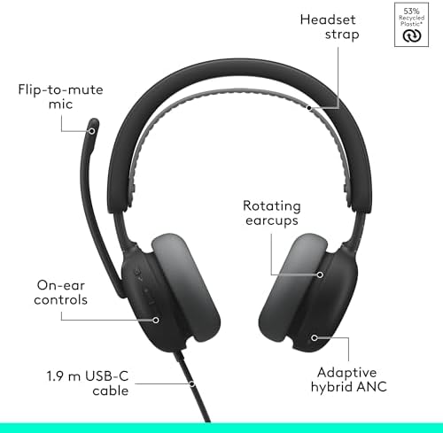 Logitech Zone Wired 2 Noise Canceling Headset with Adaptive Hybrid - Black - Image 6