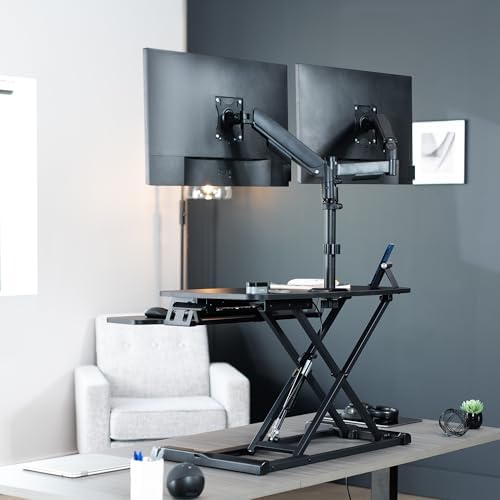 VIVO Black 32 inch Desk Riser with Monitor Mount, DESK-KIT-0K2K - Image 6