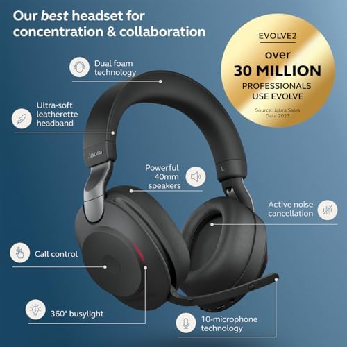 Jabra Evolve2 85 - USB-C MS Teams Stereo Stand - Black Wireless Headset/Music Headphones Black - Image 4