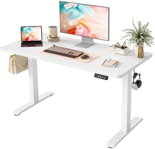TIQLAB Electric Standing Desk,47 * 24 Inches Adjustable Height Stand up Desk, Sit Stand Home Office Table with Splice Board, White by TIQLAB