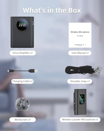 S67 Voice Amplifier Wireless Microphone for Teachers Classroom Rechargeable, Mini Lavalier Lapel Mic, Portable Speaker PA System with LED Display for Class, Tour Guide, Coaches, Black - Image 7