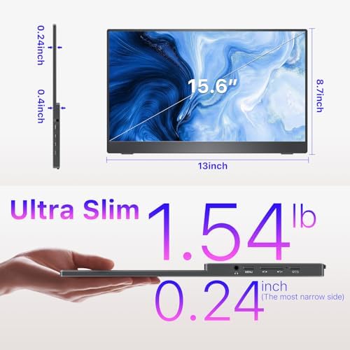VisionOwl Portable Monitor for Laptop, IPS USB-C HDMI Travel Second Monitor for MacBook Pro Air, PC, PS5, Xbox, Portable Second Screen, Built-in Kickstand, Speakers, VESA Mountable, 15.6 Inch - Image 6