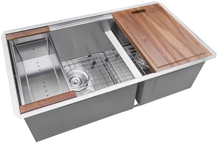 Ruvati 36-in 16-Gauge 60/40 Undermount Workstation Kitchen Sink - RVH8359 by Unknown