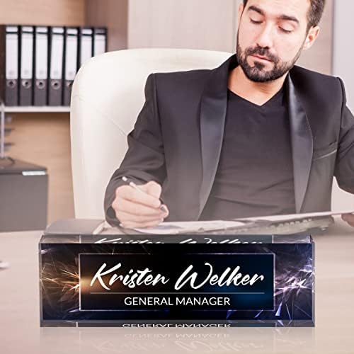 Personalized Desk Name Plate, Custom Acrylic Glass Name Plates for Desks, Office Desk Decor Nameplate, Desk Accessories, Teacher Boss Coworkers Employee Appreciation Gift (Modern Deep Blue) - Image 3