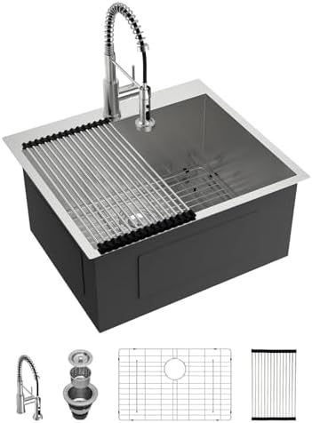 Lordear 12 Inch Deep Drop In Laundry Sink 25x22 Inch Utility Sink 16 Gauge Stainless Steel Topmount Basin for Laundry Room by LORDEAR