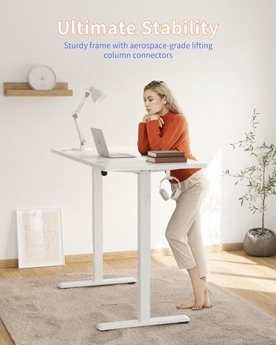 YIHAYO Electric Standing Desk, 40 x 24 Inches Stand Up Desk with Splice Board, Adjustable Height Desk, Computer Desk for Home Office, White Frame/White Top - Image 4