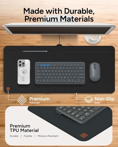 ZAGG Mouse Pad Desk Mat with Wireless Charging for All Devices - 10W Fast Charge, Integrated USB-C, Premium Felt Top, Non-Slip Bottom, Office Organizer, Black - Image 4