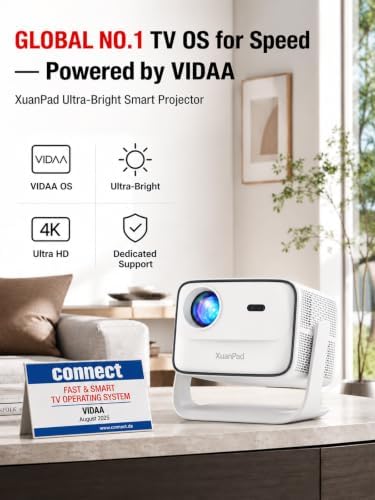[VIDAA Live TV & 6000 ANSI & Now with Netflix] 4K Smart Projector with WiFi and Bluetooth, AI Voice Control, XuanPad White Portable Outdoor Movie Projector 4k, 42W Dolby Audio, Auto Focus & Keystone - Image 2