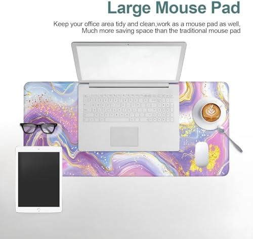 Pink Purple Marble Gaming Mouse Pad 31.5"x11.8" Large Extended Pad Desk Mat Anti-Slip Rubber Base & Durable Stitched Edges for Gamers Smooth Mouse Pad Writing Surface for Desk Office/Home - Image 7