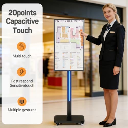 32 Inch Digital Signage Display on Wheels, Portable LCD Touch Digital Kiosk with Adjustable Rolling Stand, Phone App Control Android 14 Advertising Display Poster, Auto Media Player, HDMI/USB - Image 3