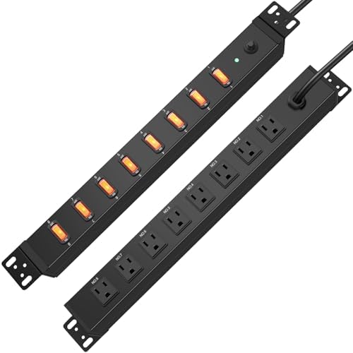 HHSOET 8 Outlet PDU Power Strip, 1U Rack Surge Protection, 15FT, Black, 2 by HHSOET