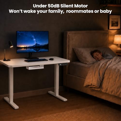 Electric Standing Desk, 40" x 24" Adjustable Height Sit Stand Desk, Small Space Workstation, Compact Computer Desk for Home Office, Stable Steel Frame (White) - Image 7
