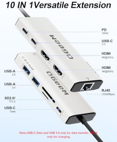USB C Docking Station Dual Monitor,10 in 1 USB C Hub with 2 HDMI - Image 2