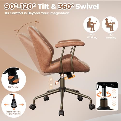 ovios Ergonomic Office Chair Mid-Back Modern Computer Chair, Brown - Image 4