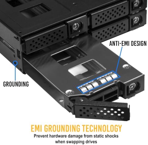 Kingwin Mobile Rack Hot Swap Enclosure for 4 SATA/SAS Hard Drives - 12 Gbps, Metal Body, Stainless Steel Tray, 2.5" HDD/SSD Support, 4cm Cooling Fan, Tool-Less Installation - Image 6