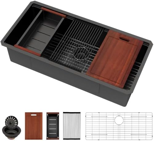 Sarlai 39 Matte Black Undermount Kitchen Sink Workstation Sinks 39x19 Inch by Sarlai