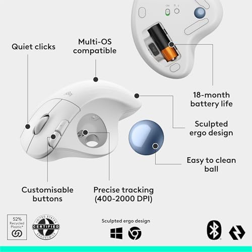 Logitech Ergo M575S Wireless Bluetooth Trackball Mouse- Off-White Blue Ball - Image 6
