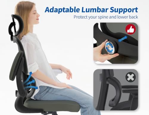 TRALT Office Chair Ergonomic Desk Chair with Lumbar Support Dark Green, 1 - Image 6
