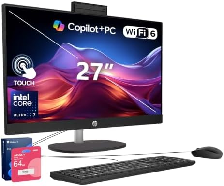 HP 27" FHD Touchscreen Ultra 7 255U All-in-One Desktop, 64GB DDR5 2TB SSD by Unknown