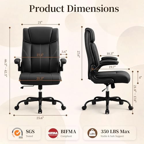 Office Chair, Leather Ergonomic Computer Desk Chair with Rocking - Image 2