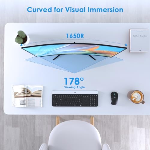 27-inch FHD(1920 x 1080) Monitor Curved, VA Panel, 75Hz, HDMI/VGA, Low Blue Light, Flicker-Free, 3-Side Frameless, VESA Mount, Slim Metal Stand, for Home Office Use, Black - Image 3