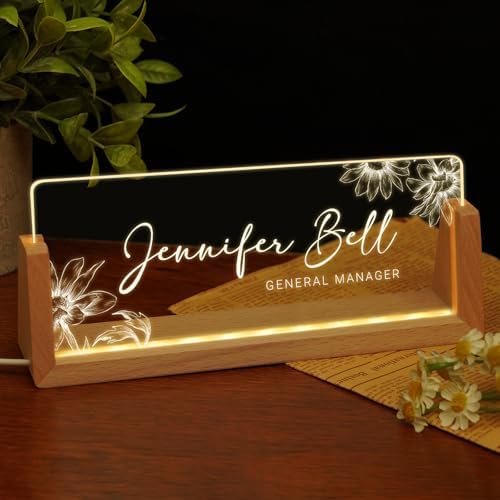 Custom Name Plate for Desk, Personalized Light Up Acrylic Desk Name Plate, Personalized Office Gifts for Boss Coworkers Teacher, Employee Appreciation GIfts, Office Decor for Women Men by EOBIBIFUN