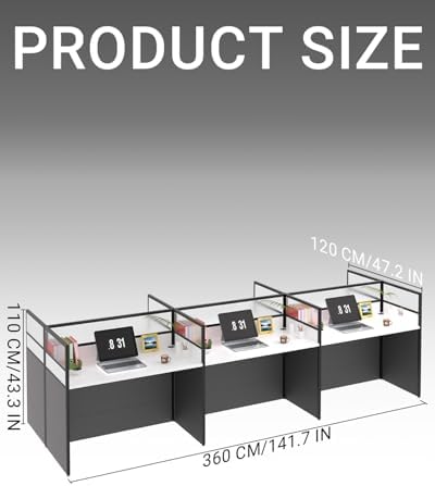 Nykto 6-Person Office Cubicle Desk Workstation w/Mute Privacy Panels, Black - Image 2