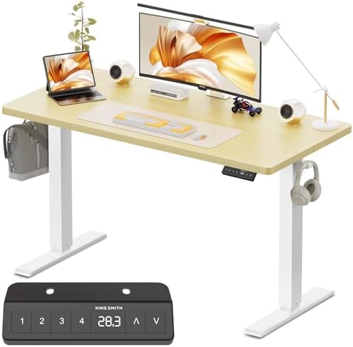 WALKINGDESK 40x24 Inches Height Adjustable Electric Standing Desk with 2 Hooks for Home Office, Ergonomic Sit Stand up Desk with Splice Board, Oak by WALKINGDESK