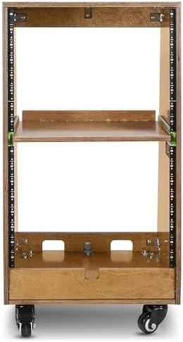 Sound Town DIY Slanted 16U Studio Rack (8U Top + 8U Lower), with 2U Bottom Storage, Slide-Out Tray, Caster, Plywood, Weathered Brown for Recording Room, Home Studio (SDRK-ST16TB) - Image 3