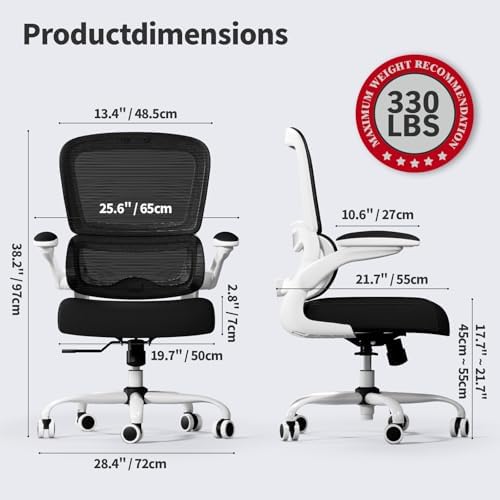 TRALT Office Chair - Ergonomic Desk Chair with Adjustable Lumbar Support, Mesh Computer Chair, Executive Chair for Home Office Comfortable Lumbar Support (1, White+Black) - Image 2