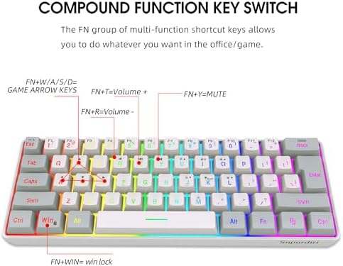 Snpurdiri 60% Wired Gaming Keyboard, 61 Keys RGB (Grey-White) - Image 4