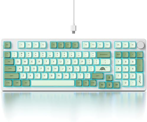 Fogruaden Wired Green Matcha Creamy Mechanical Keyboard with Number Pad, Hot Swappable RGB Gaming Keyboard with Knob, 98 Key, Custom Gasket Mount, Red Switch, NKRO 96% Keyboards for Win/Mac by Fogruaden